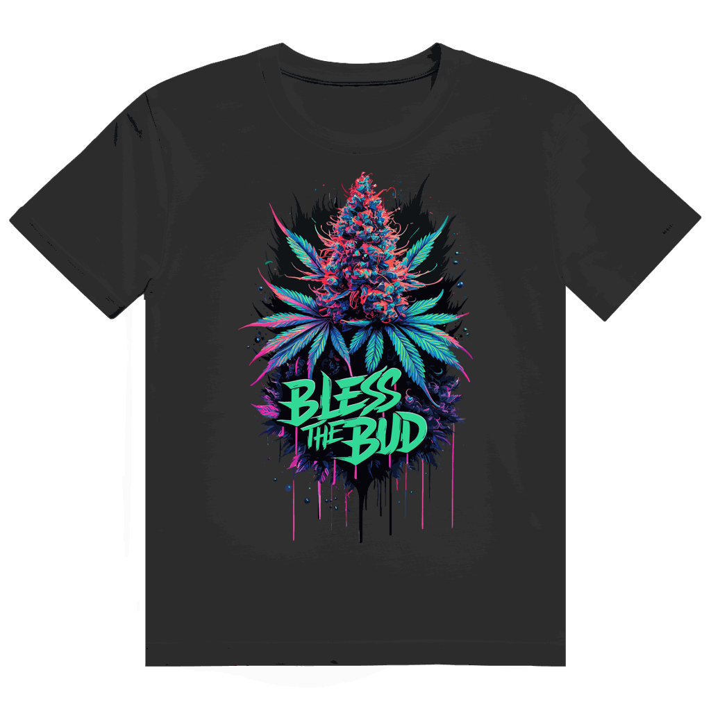 Heavy Cotton T-Shirt Bless the Bud by Division420 with size chart and streetwear style