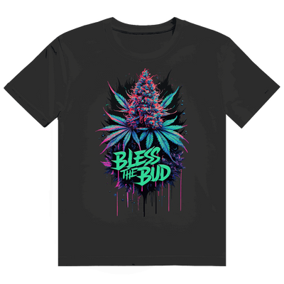 Heavy Cotton T-Shirt Bless the Bud by Division420 with size chart and streetwear style