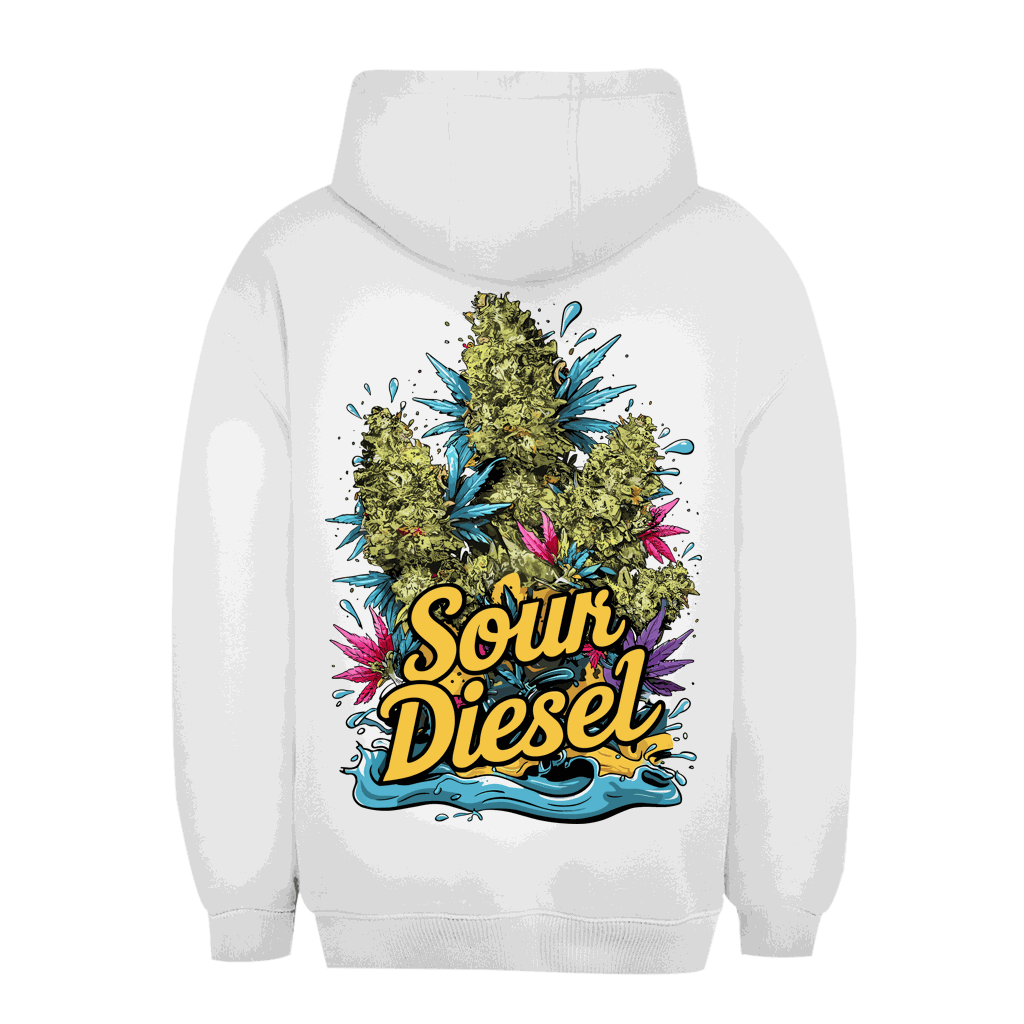Unisex Oversize Hoodie von Division420 in Sour Diesel Design mit Kapuze und Kängurutasche