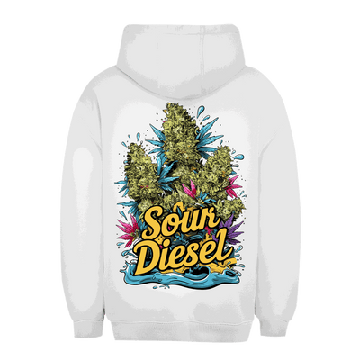 Unisex Oversize Hoodie von Division420 in Sour Diesel Design mit Kapuze und Kängurutasche