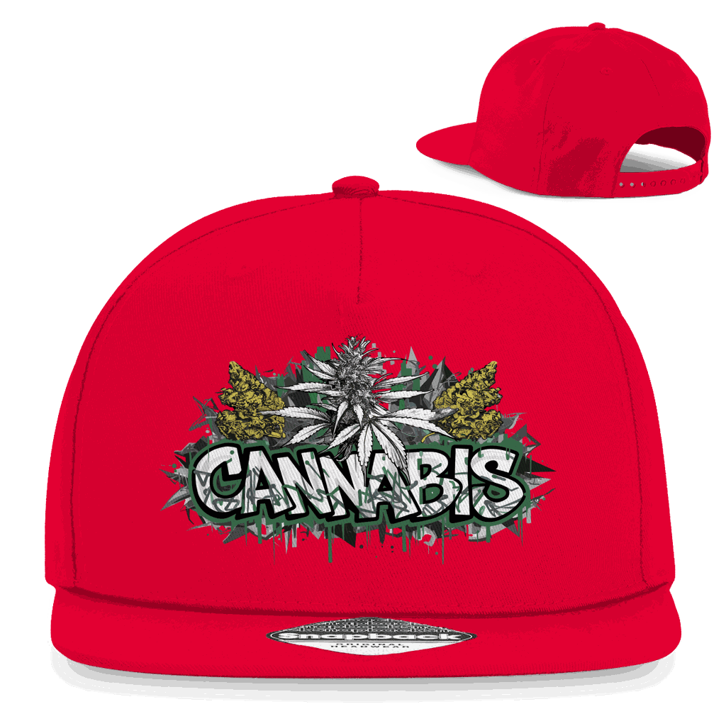 Snapback Rapper Cap mit Cannabis Art Print, 100% Baumwoll-Twill, flacher Schirm, urbaner Streetwear-Style, einstellbarer Snapback-Verschluss