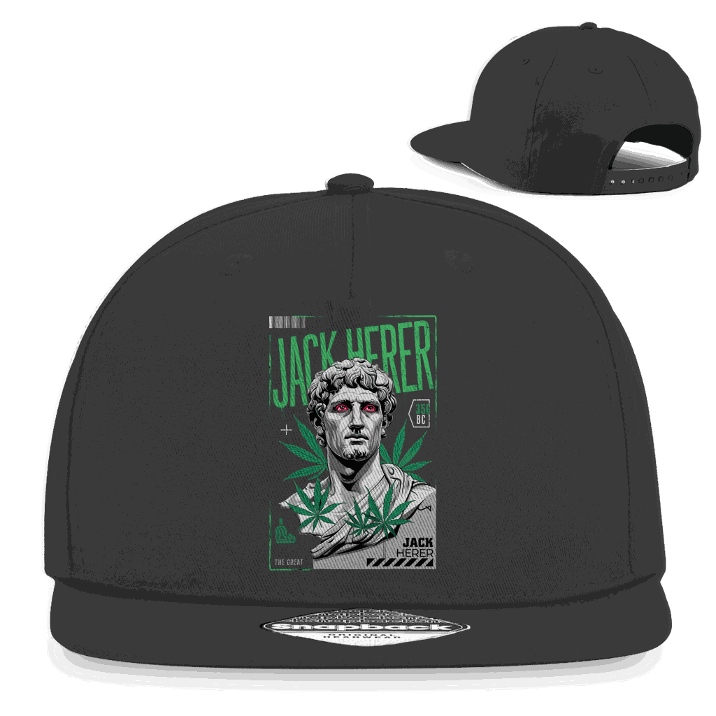 Snapback Rapper Cap Jack Herer aus Baumwoll-Twill mit flachem Schirm und Retro Snapback-Verschluss