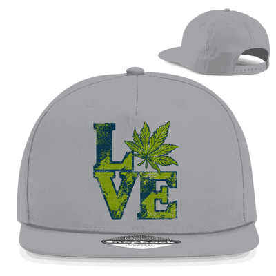 Schwarze Snapback Cap mit Love Art Print und flachem Schirm, urbaner Streetwear-Stil