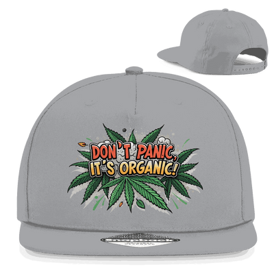 Division420 Snapback Rapper Cap „Dont Panic its Organic“ aus 100% Baumwoll-Twill mit flachem Schirm und Retro-Snapbackverschluss