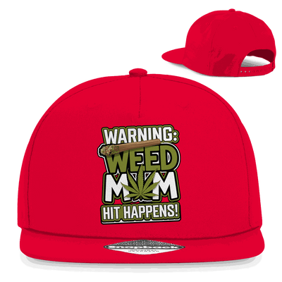 Division420 Snapback Rapper Cap mit Warning Weed Mom Design aus Baumwoll-Twill, 5-Panel, flacher Schirm und Snapback-Verschluss, urbaner Streetwear-Look
