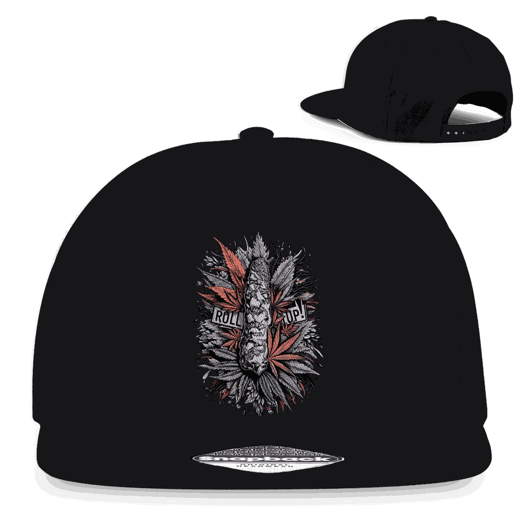 Division420 Snapback Cap Roll up flat brim black cotton 5-panel streetwear style