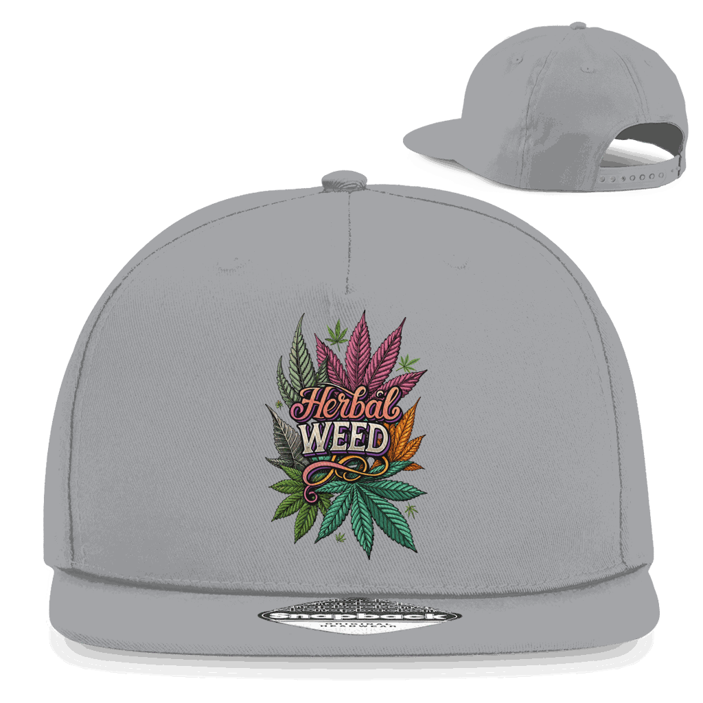 Division420 Snapback Rapper Cap mit Herbal Weed Motiv, 5-Panel Baumwoll-Twill, flachem Schirm und Retro Snapbackverschluss, urbaner Streetwear-Style