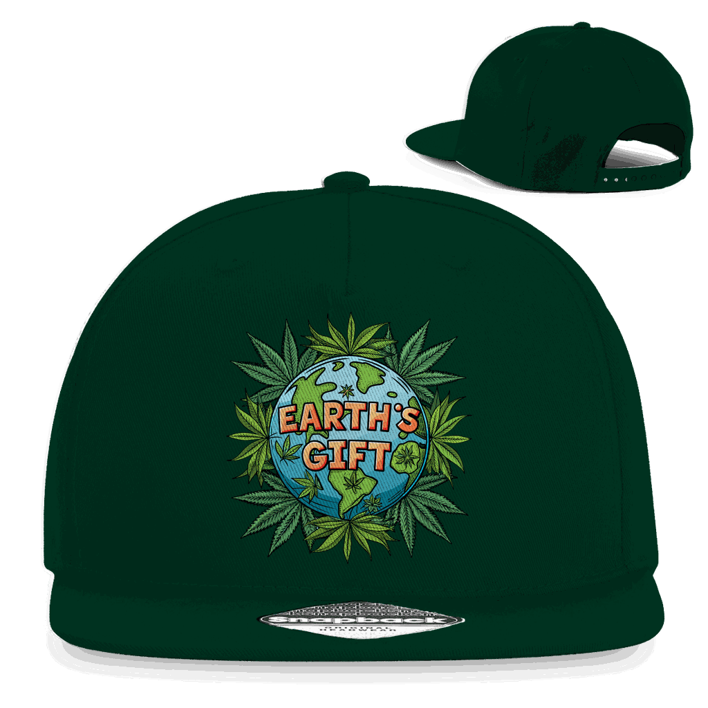 Snapback Rapper Cap Earth´s Gift von Division420 in schwarz mit flachem Schirm und Retro-Snapback-Verschluss