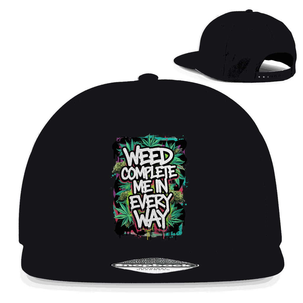Snapback Rapper Cap mit Weed-Design und flachem Schirm aus Baumwoll-Twill in urbanem Stil