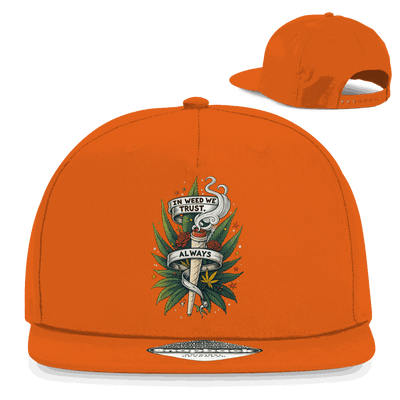 Division420 Snapback Cap mit "In weed we trust" Schriftzug, 5-Panel Design, flachem Schirm und verstellbarem Snapback-Verschluss.