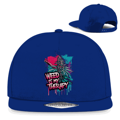 Division420 Snapback Rapper Cap mit Weed is my Therapy Aufschrift und Retro Snapbackverschluss