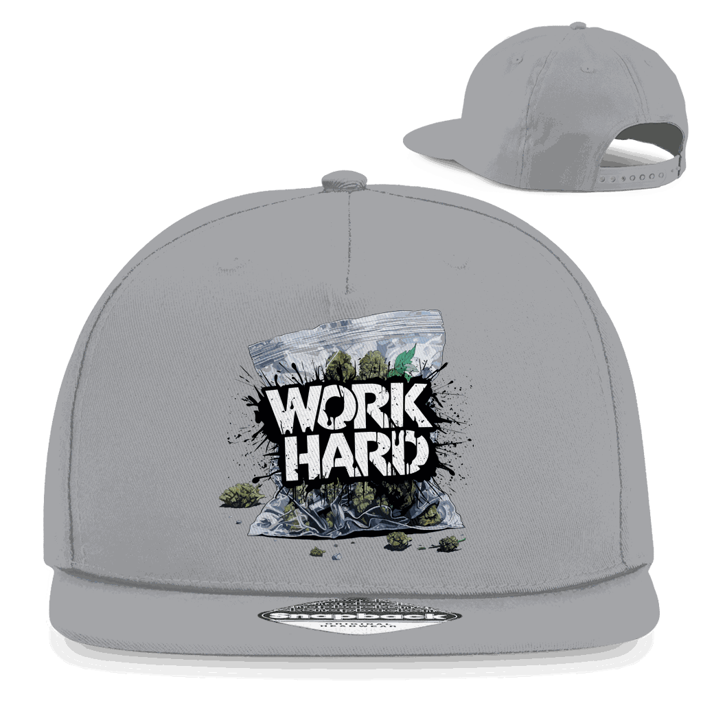 Division420 Snapback Cap Work Hard aus Baumwoll-Twill mit flachem Schirm und Retro-Verschluss