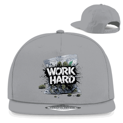 Division420 Snapback Cap Work Hard aus Baumwoll-Twill mit flachem Schirm und Retro-Verschluss