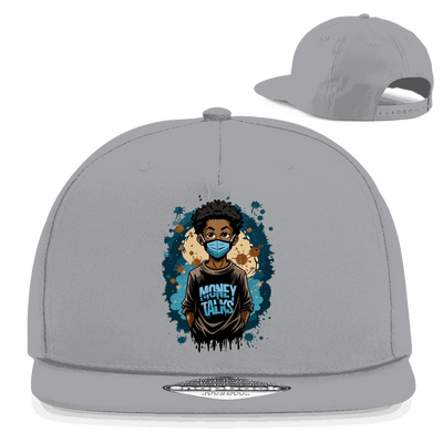 Snapback Rapper Cap aus Baumwoll-Twill mit Money Talks Art Print und flachem Schirm