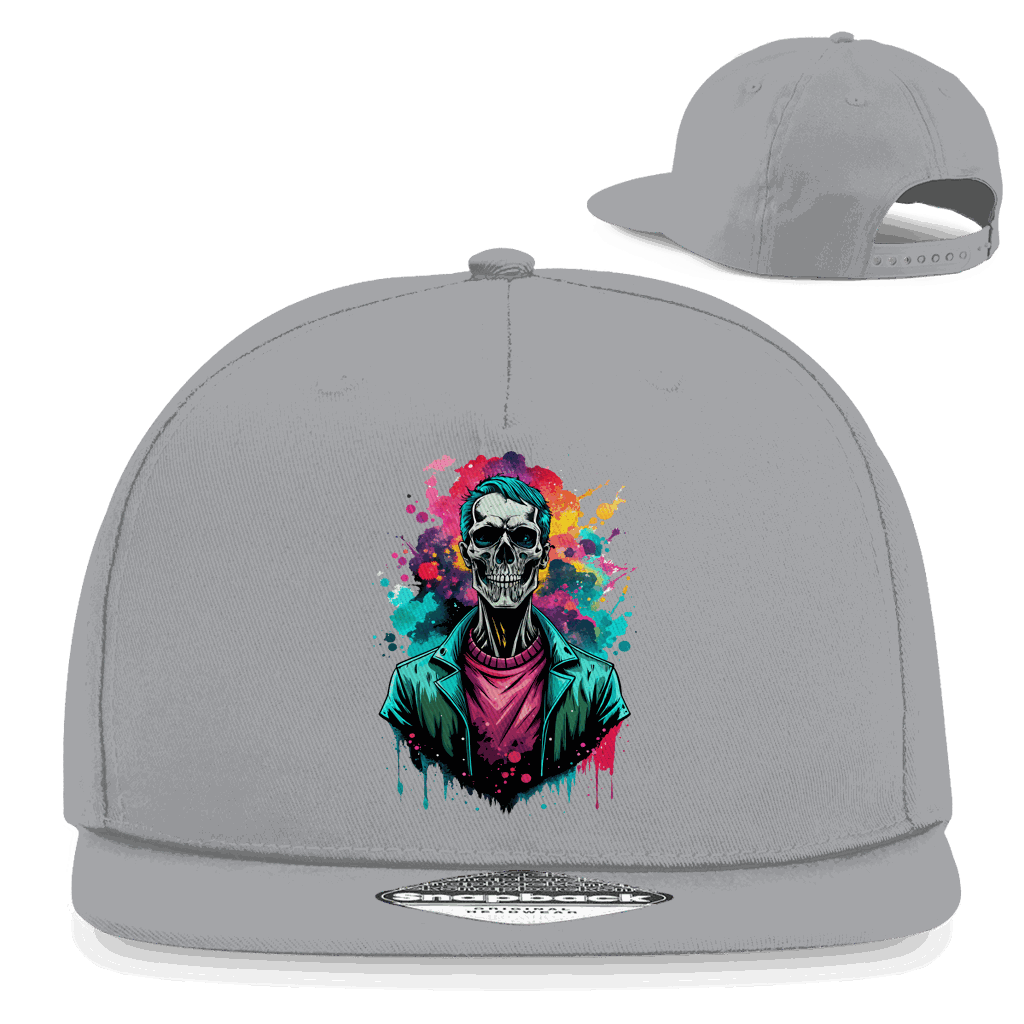 Snapback Rapper Cap mit Totenkopf-Motiv aus Baumwoll-Twill, urbaner Streetwear-Stil und verstellbarem Snapback-Verschluss