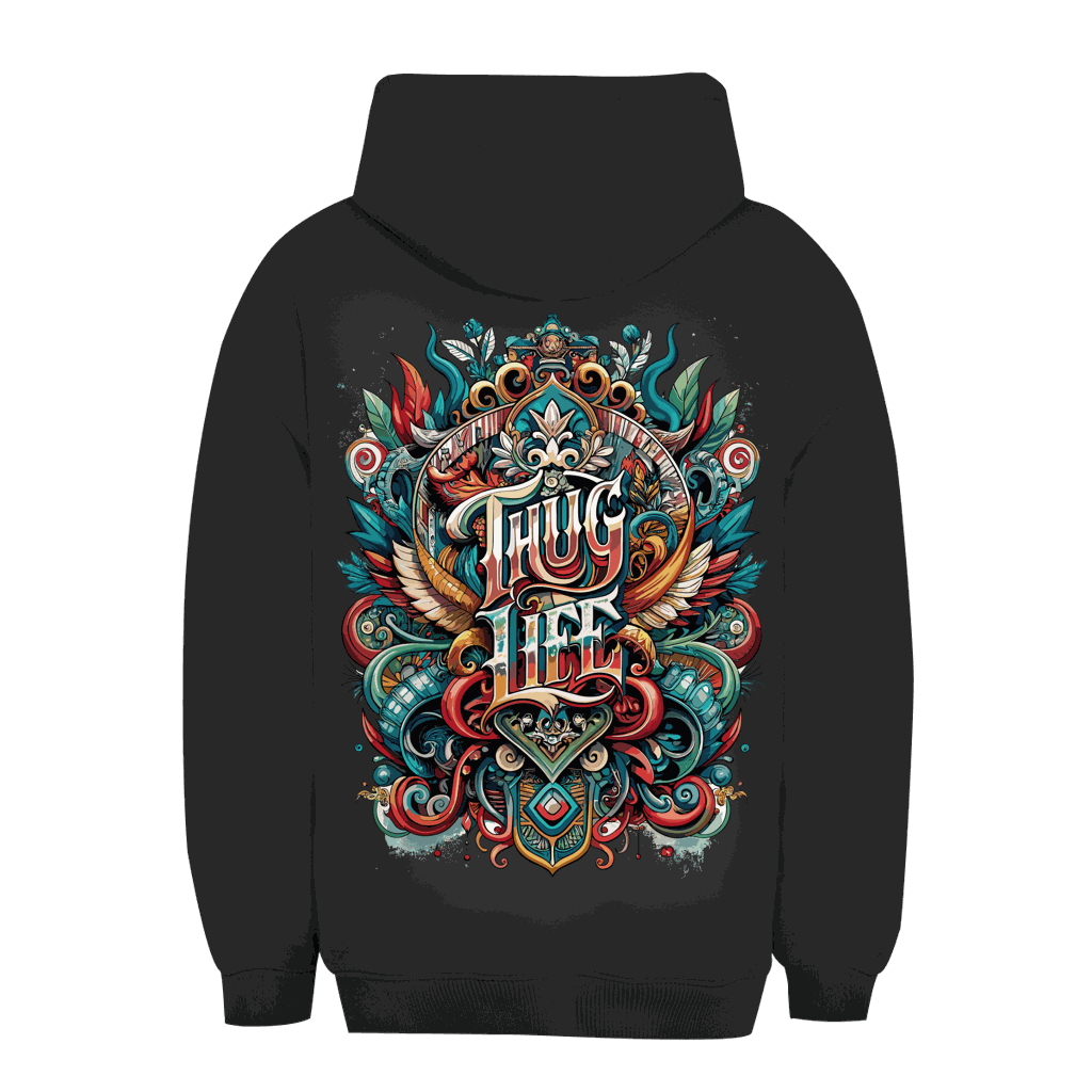 Unisex Oversize Hoodie Thug Life von Division420 in urbanem Stil mit Kapuze und Kängurutasche