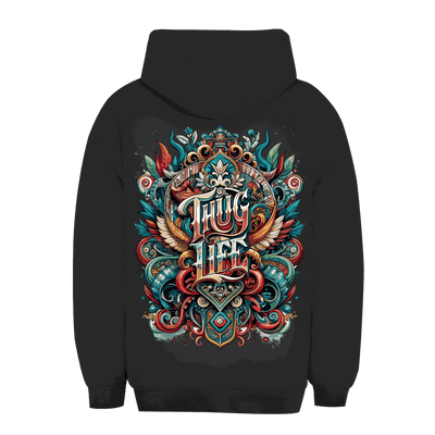 Unisex Oversize Hoodie Thug Life von Division420 in urbanem Stil mit Kapuze und Kängurutasche