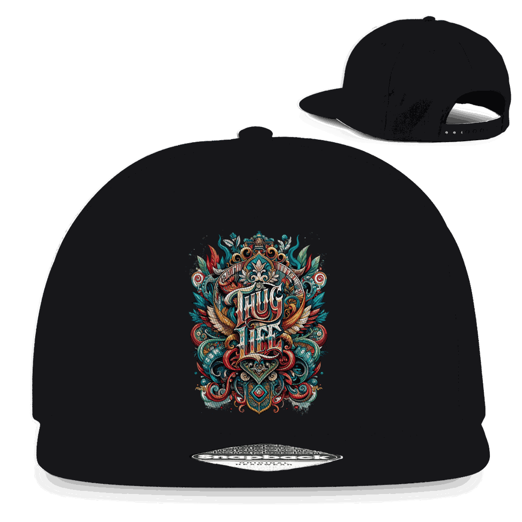 Division420 Snapback Rapper Cap Thug Life mit flachem Schirm und Retro-Snapbackverschluss