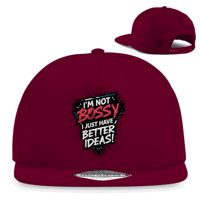 Schwarze Snapback Rapper Cap „Im not Bossy“ mit flachem Schirm und Division420 Logo, urbaner Streetwear-Stil