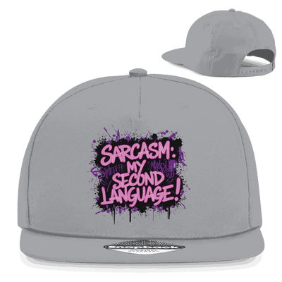Division420 Snapback Cap in black with "Sarcasm, second language" embroidery and classic 5-panel design.
