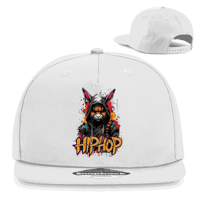 Schwarze Snapback Cap mit OG Hip Hop Rabbit Design und flachem Schirm aus Baumwoll-Twill