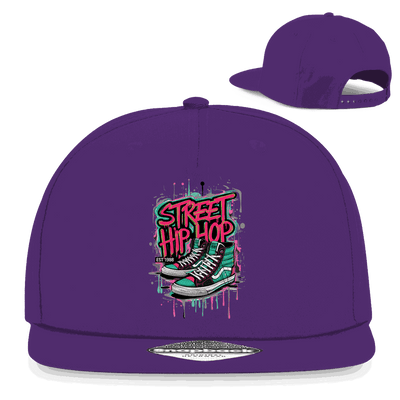 Snapback Cap aus Baumwoll-Twill mit flachem Schirm und Retro-Snapback-Verschluss für urbanen Street Hip Hop Style