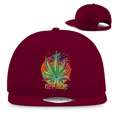Division420 Snapback Rapper Cap Get High! in Schwarz mit flachem Schirm und Retro-Snapbackverschluss