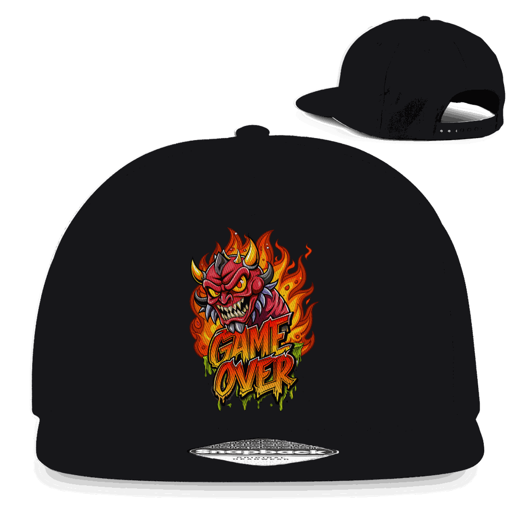 Division420 Snapback Rapper Cap Game Over aus Baumwolle mit flachem Schirm und retro Snapback-Verschluss
