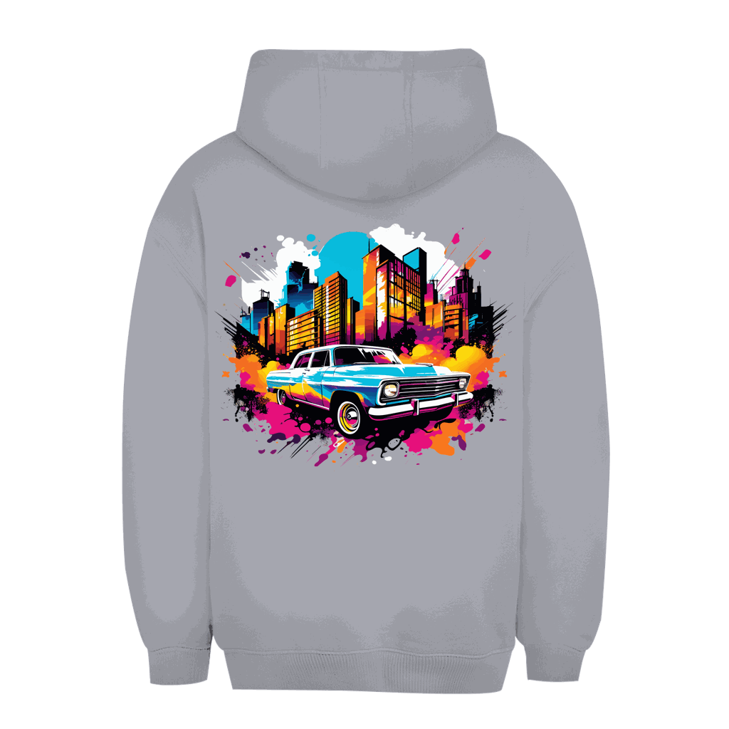 Unisex Oversize Hoodie Urban Car von Division420 in Schwarz mit Kängurutasche und verstellbarer Kapuze