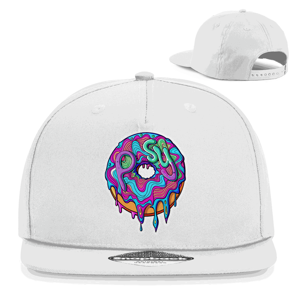 Snapback Rapper Cap PSY mit 5-Panel Design, flachem Schirm und Snapback-Verschluss aus Baumwoll-Twill
