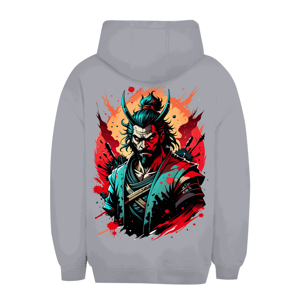 Unisex Oversize Hoodie mit Samurai-Design von Division420, nachhaltiger urbaner Streetstyle aus Baumwolle und Polyester