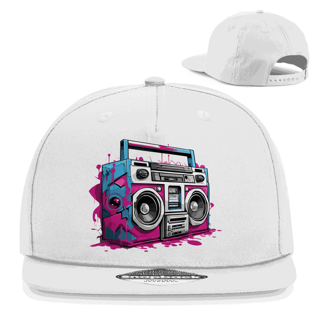 Division420 Snapback Rapper Cap Boombox aus Baumwoll-Twill mit flachem Schirm und Retro Snapbackverschluss
