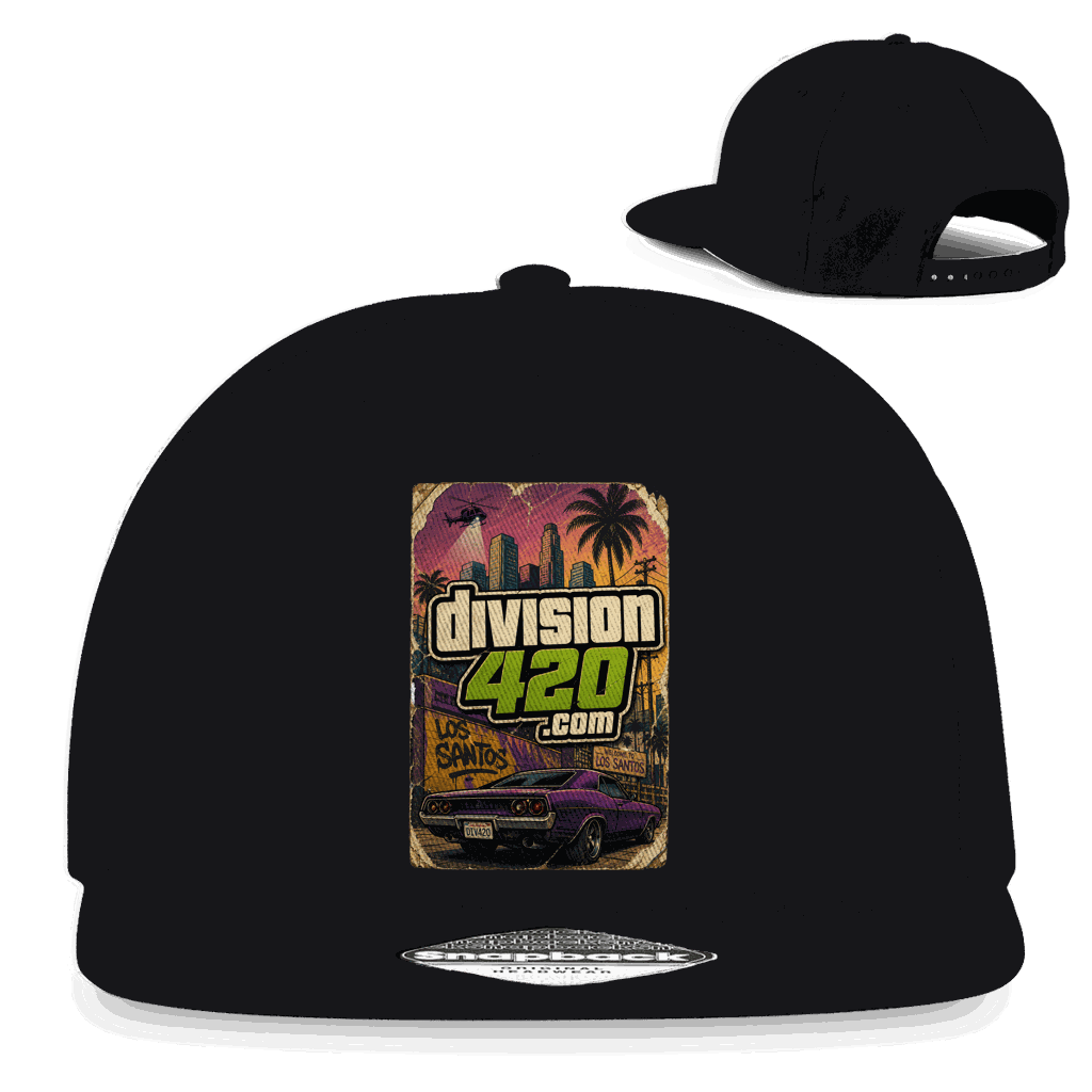 Division420 Snapback Rapper Cap Los Santos aus Baumwoll-Twill mit flachem Schirm und Retro Snapback-Verschluss