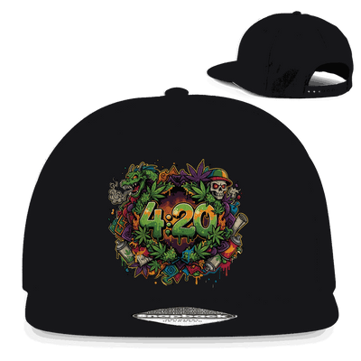Division420 Snapback Rapper Cap 420 Graffiti aus Baumwoll-Twill mit flachem Schirm und Retro-Snapbackverschluss