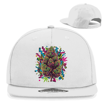 Snapback Rapper Cap mit Cannabis Pop Art Print aus Baumwoll-Twill, urbaner Streetwear Style und verstellbarem Retro Snapback-Verschluss