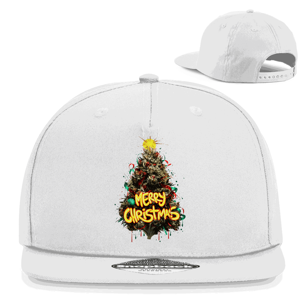 Schwarze Snapback Rapper Cap mit Weihnachtsbaum Motiv von Division420, klassisches 5-Panel Design aus Baumwoll-Twill, flacher Schirm und Retro Snapback-Verschluss