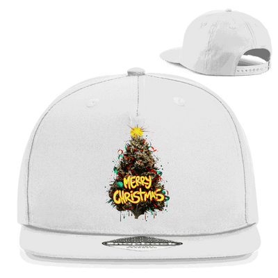 Schwarze Snapback Rapper Cap mit Weihnachtsbaum Motiv von Division420, klassisches 5-Panel Design aus Baumwoll-Twill, flacher Schirm und Retro Snapback-Verschluss