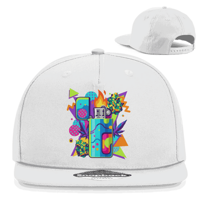 Division420 Snapback Cap mit Flame On Art Print, 5-Panel, Baumwoll-Twill, flachem Schirm, Retro-Snapback Verschluss, urbaner Streetwear Style