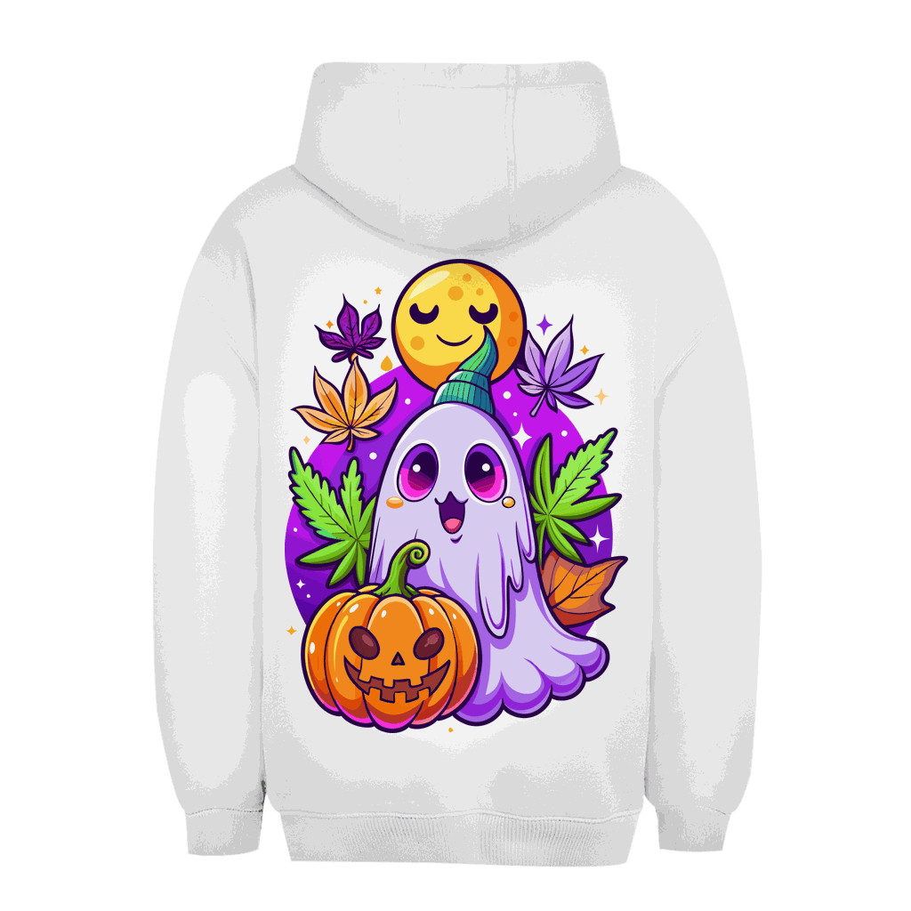 Unisex Oversize Hoodie in Schwarz mit Happy Halloween Motiv und Kapuze