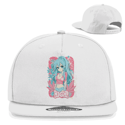 Division420 Snapback Rapper Cap mit High Manga Girl Design, 5-Panel Baumwoll-Twill, flachem Schirm und Retro-Snapbackverschluss