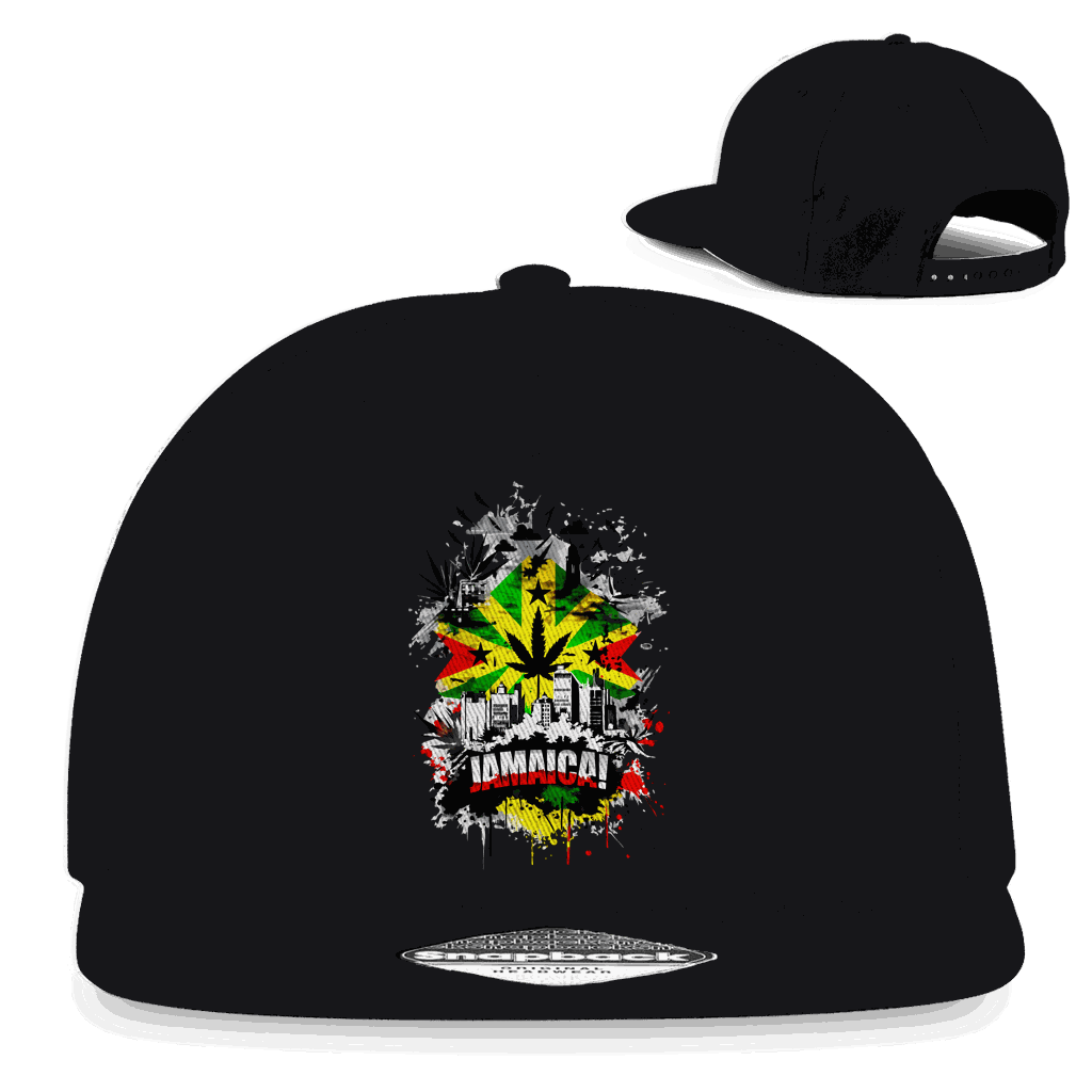 Snapback Rapper Cap mit Jamaica Art Print, 5-Panel Baumwoll-Twill, urbaner Streetwear Style