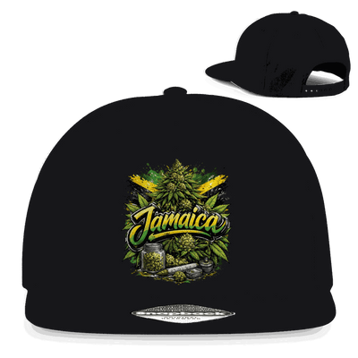 Division420 Snapback Cap im Jamaica Vibes Design mit 5-Panel, flachem Schirm und Retro-Snapbackverschluss aus Baumwoll-Twill