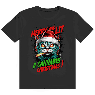Division420 Heavy Cotton T-Shirt mit Merry Christmas Cat Motiv, 100% Baumwolle, nachhaltiger Streetstyle