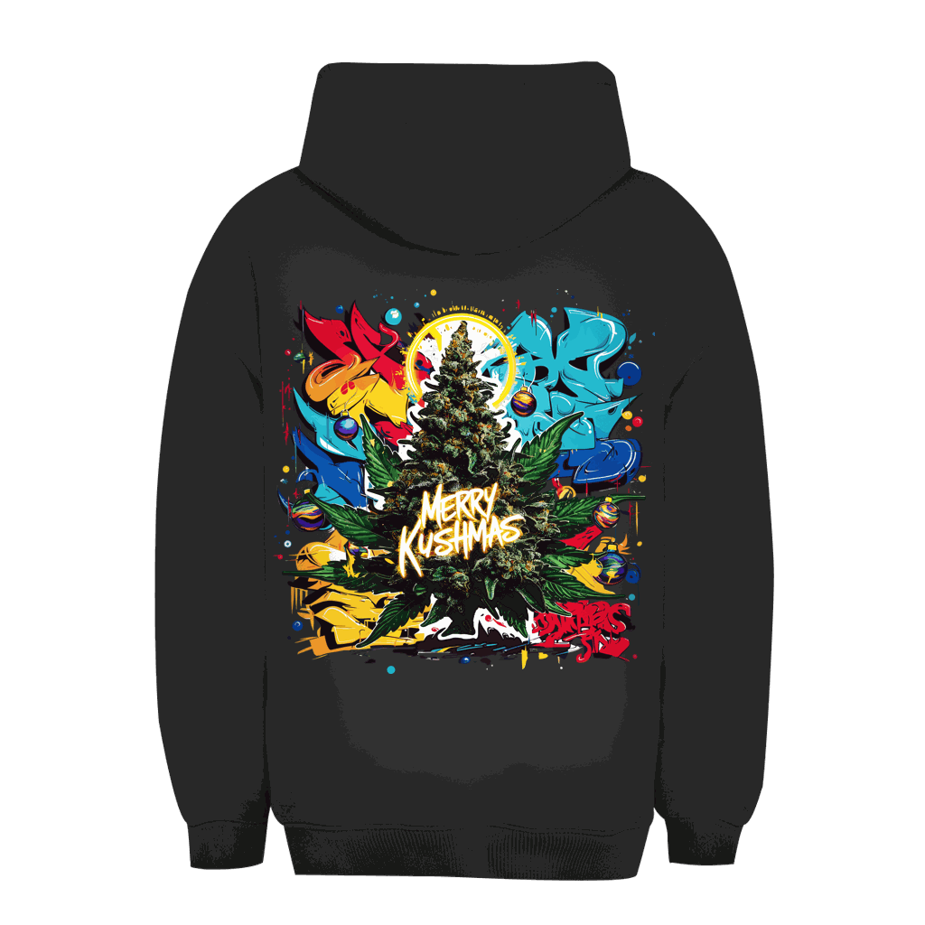 Unisex Oversize Hoodie von Division420 mit Merry Kushmas Design und nachhaltiger Baumwolle