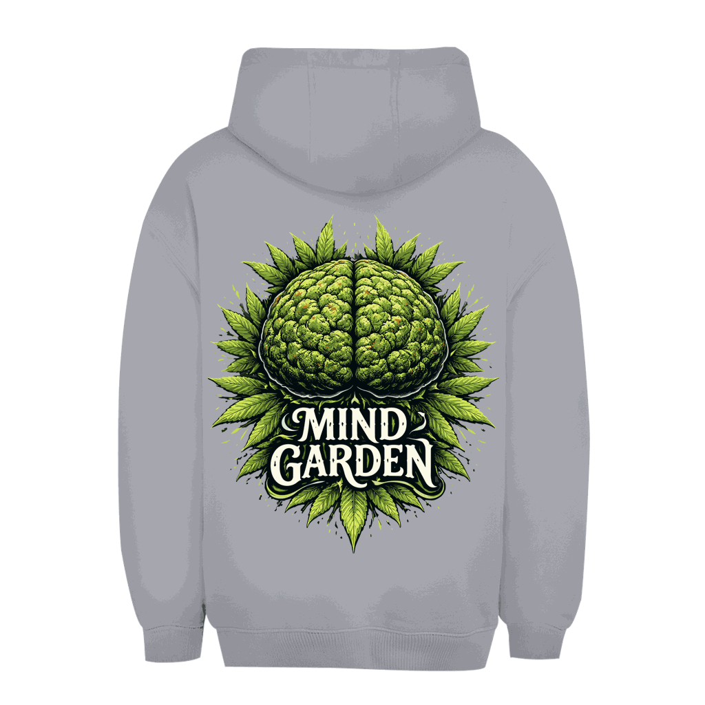 Unisex Oversize Hoodie mit Mind Garden Art Print von Division420, nachhaltiger Baumwollmix, urbaner Streetstyle, lockerer Sitz, Kapuze mit Kordelzug, Kängurutasche und breiten Bündchen