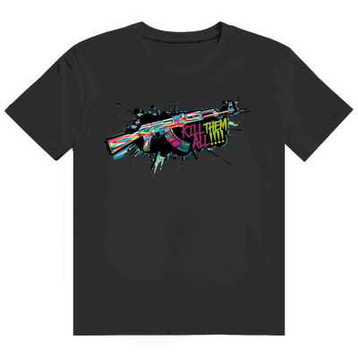 Schwarzes Heavy Cotton T-Shirt mit Kill Them All Print und entspanntem Tubular Fit