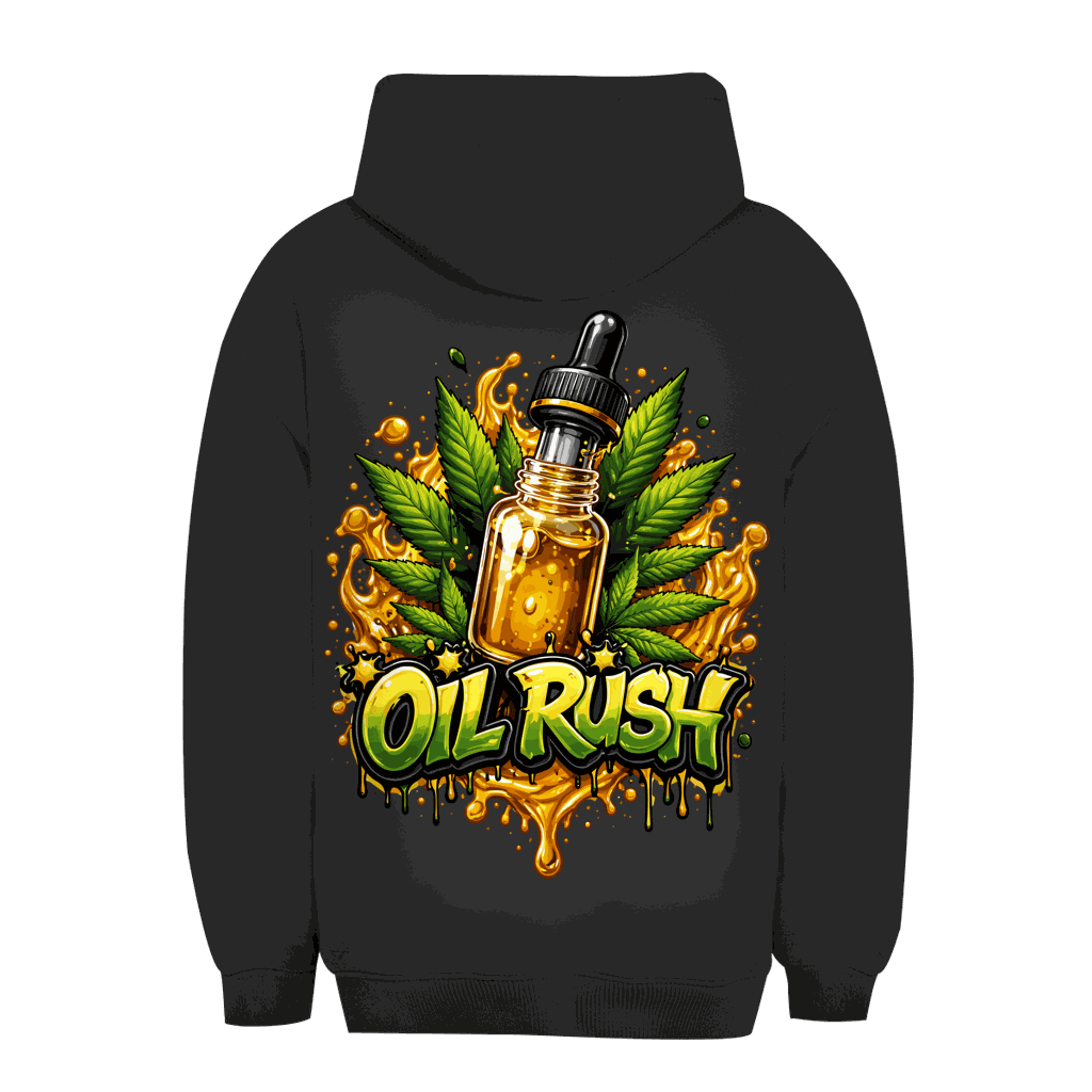 Unisex Oversize Hoodie von Division420 in schwarzem Oil Rush Design mit Kängurutasche und Kapuze