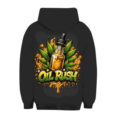 Unisex Oversize Hoodie von Division420 in schwarzem Oil Rush Design mit Kängurutasche und Kapuze