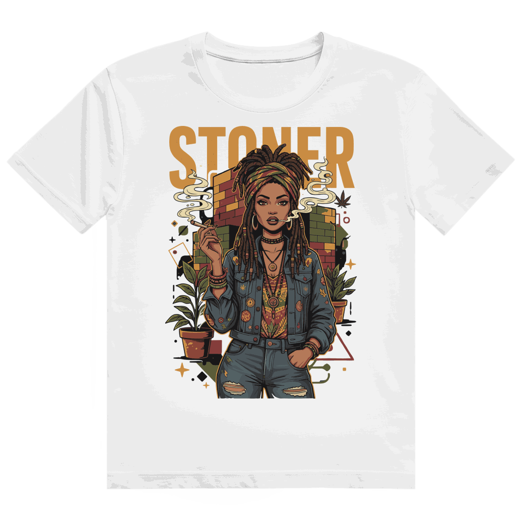 Heavy Cotton T-Shirt mit Rastafari Stoner Girl Design, 100% Baumwolle, nachhaltiger Streetstyle
