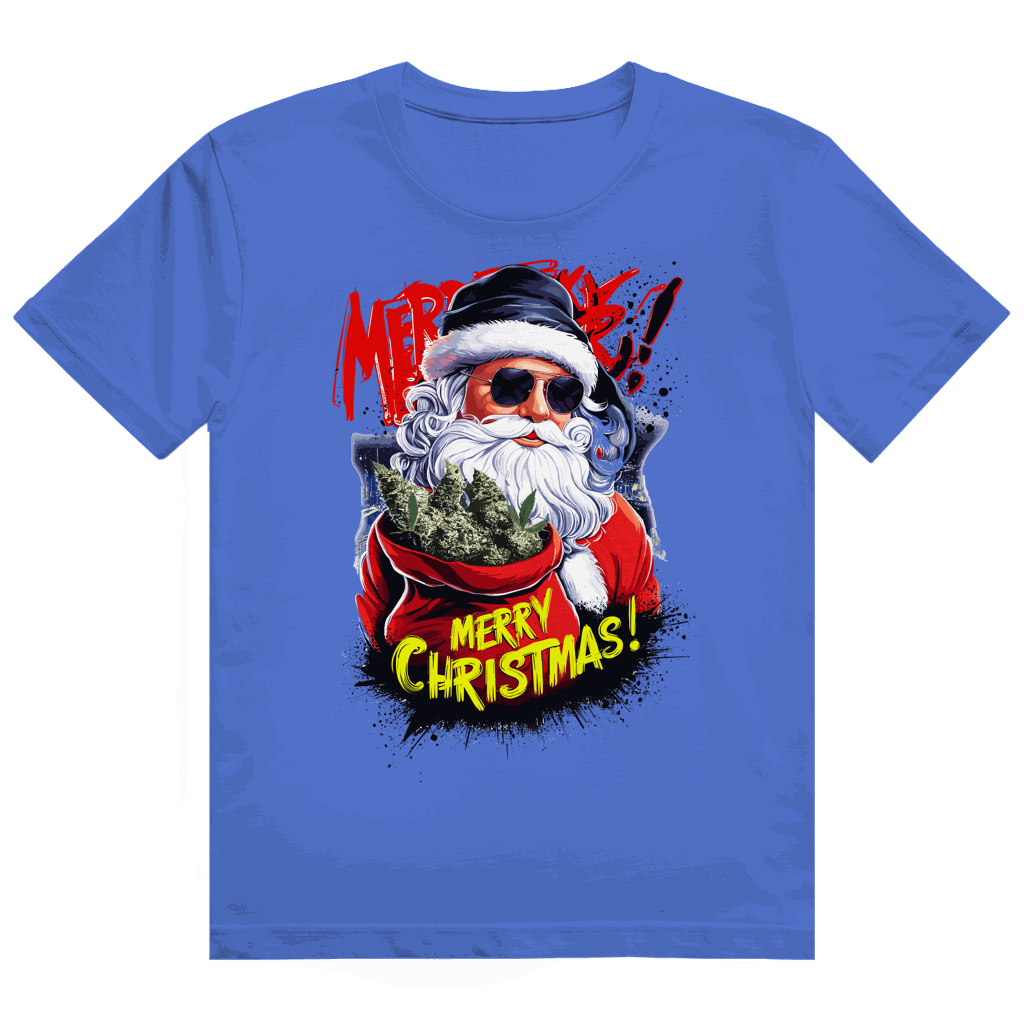 Heavy Cotton T-Shirt mit Santa Claus und Cannabis Motiv von Division420, nachhaltige Baumwolle, bequemer Tubular Fit